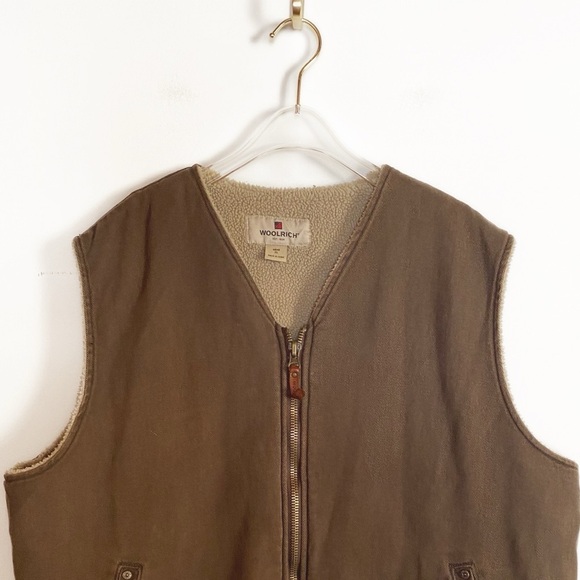 WOOLRICH Sherpa lined Canvas duck zip up Vest Brown Mens size XL - Picture 3 of 9